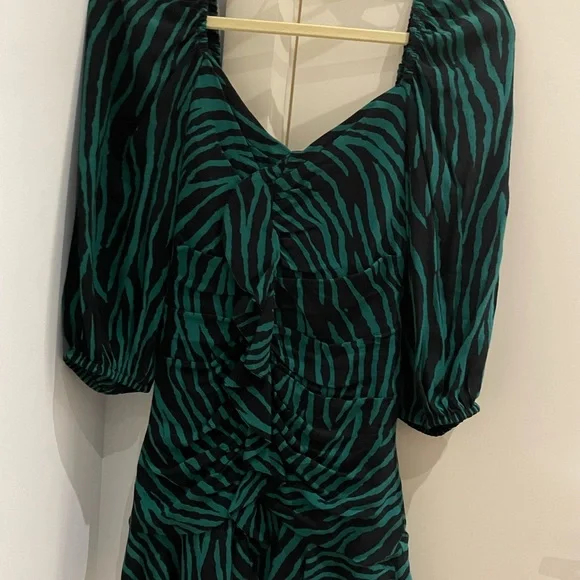 Zara | Dresses | Green And Black Zebra Print Mini Dress | Poshmark
